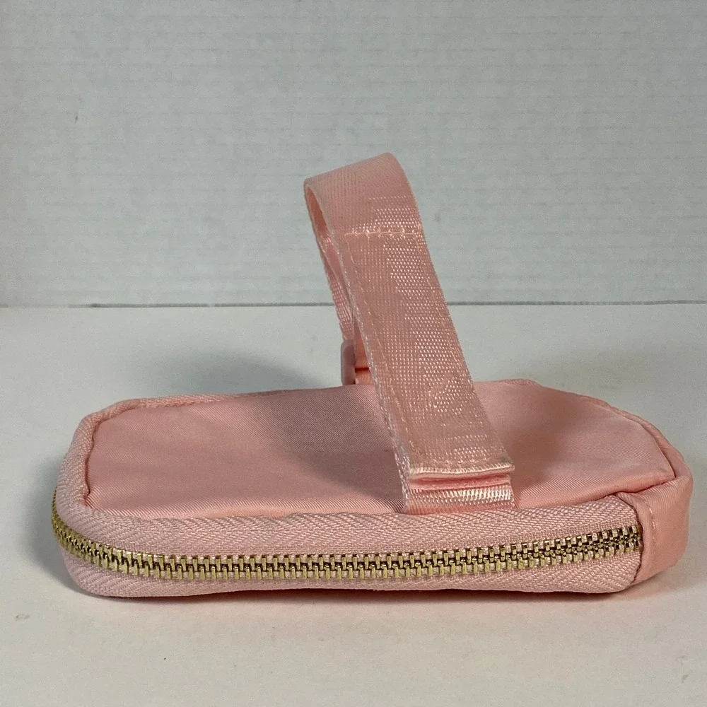 The Darling Effect Pink Nylon Small Zip Pouch w/Arm Strap Gold Hardware Mini Bag